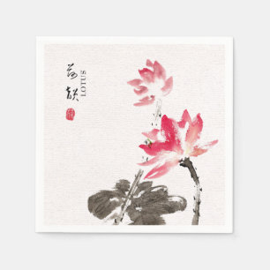 Serviette En Papier Chinoiserie Aquarelle à main levée Floral Lotus Na