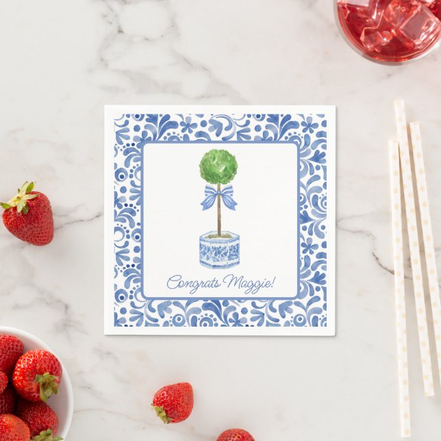 Serviette En Papier Chinoiserie Aquarelle Bow Topior Party Napkins (En situation)