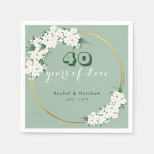 Serviette En Papier Chinoiserie blanche florale verte 40e anniversaire