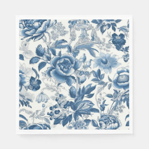 Serviette En Papier Chinoiserie Bleu et Blancs Fleurs florales