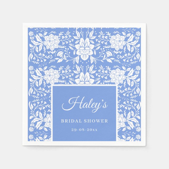 Serviette En Papier Chinoiserie Blue Floral Fête des mariées Papier Na (Devant)