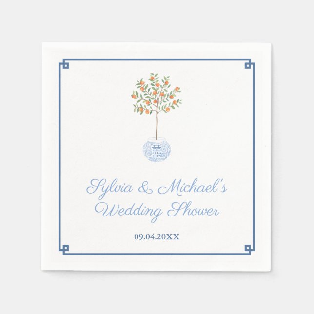 Serviette En Papier Chinoiserie Chic Citrus Orange Tree Fête des marié (Devant)