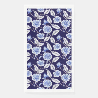 Serviette En Papier Chinoiserie Delft Blue Floral Porcelaine Motif