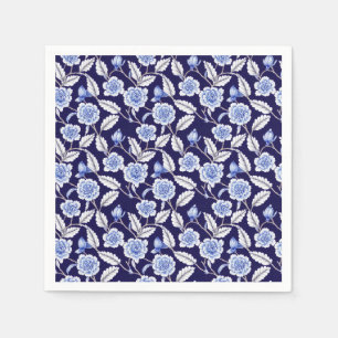 Serviette En Papier Chinoiserie Delft Blue Floral Porcelaine Motif