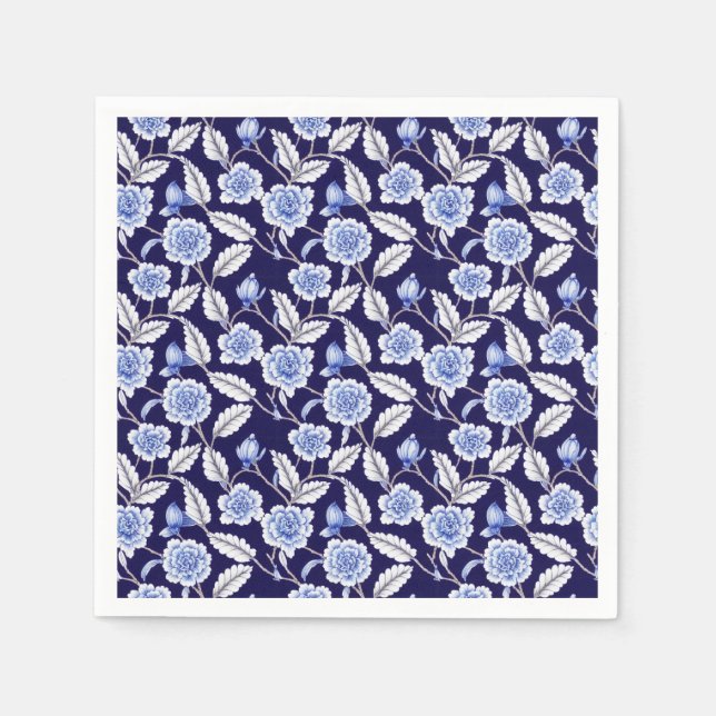 Serviette En Papier Chinoiserie Delft Blue Floral Porcelaine Motif (Devant)