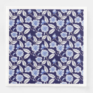 Serviette En Papier Chinoiserie Delft Blue Floral Porcelaine Motif