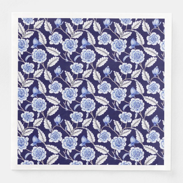 Serviette En Papier Chinoiserie Delft Blue Floral Porcelaine Motif (Devant)