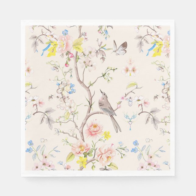 Serviette En Papier Chinoiserie florale rose (Devant)