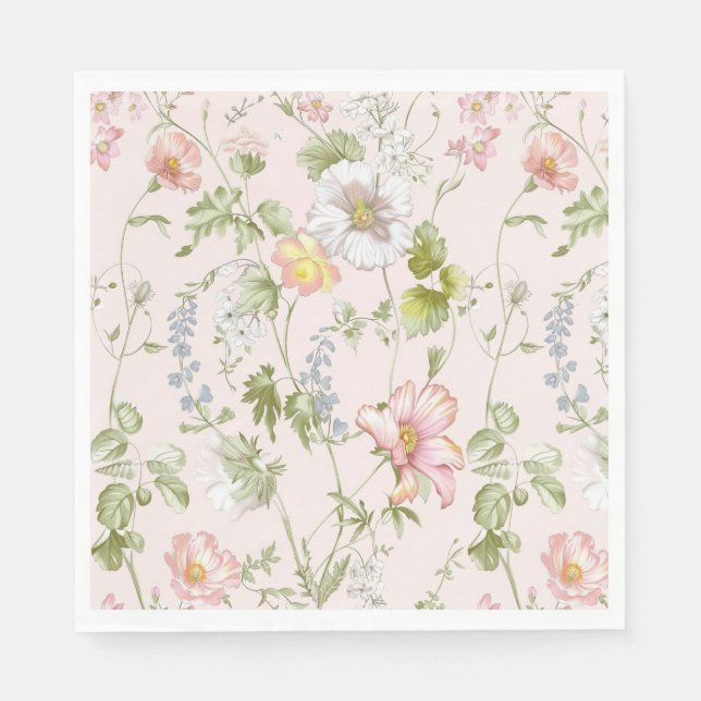 Serviette En Papier Chinoiserie florale rose (Devant)