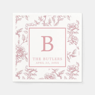Serviette En Papier Chinoiserie Florale rose Mariage initial serviette