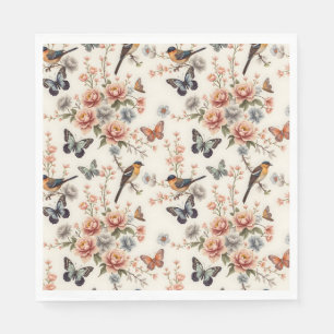 Serviette En Papier Chinoiserie Harmonie des oiseaux et des papillons