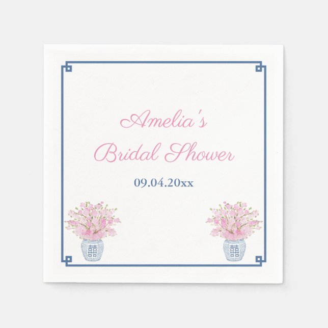 Serviette En Papier Chinoiserie Marine Et Wedding shower Rose (Devant)