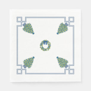 Serviette En Papier Chinoiserie Noël Bleu et Blanc