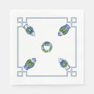 Serviette En Papier Chinoiserie Noël Bleu et Blanc