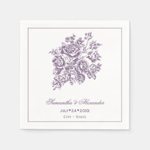 Serviette En Papier Chinoiserie Purple Rose Bouquet Mariage victorien