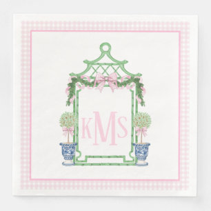 Serviette En Papier Chinoiserie rose preppy Pagode Monogramme