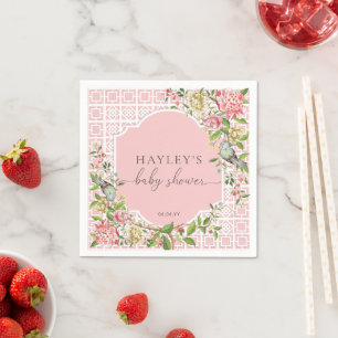 Serviette En Papier Chinoiserie rose Trianon Baby shower papier Napkin