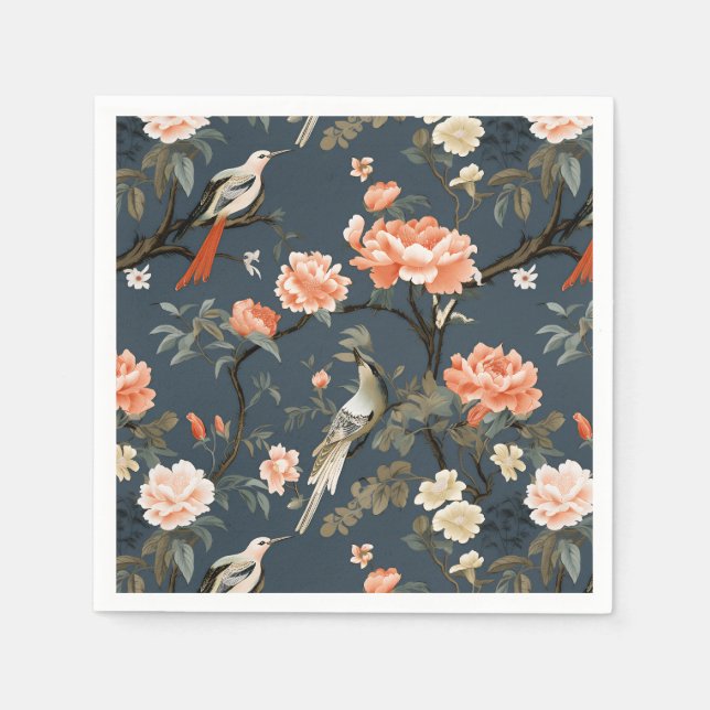 Serviette En Papier Chinoiserie sur Denim Blue (Devant)