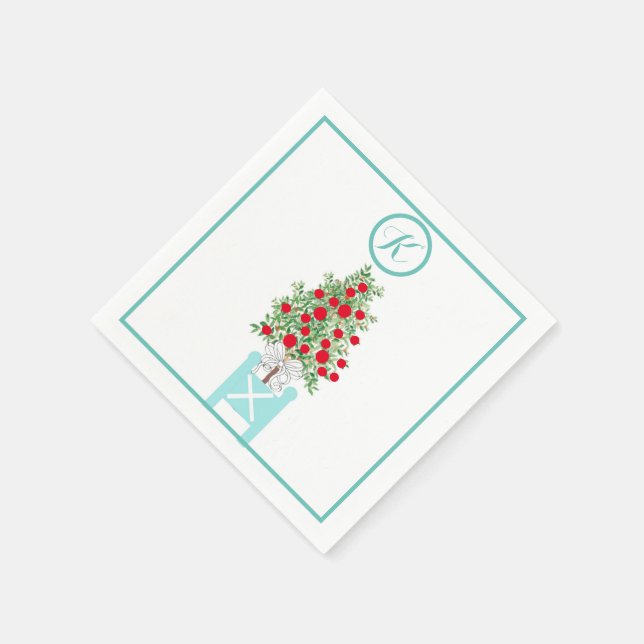 Serviette En Papier Chinoiserie Topiaire de Noël Orange (Coin)
