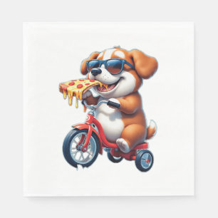 Serviette En Papier chiot à vélo mangeant de la pizza