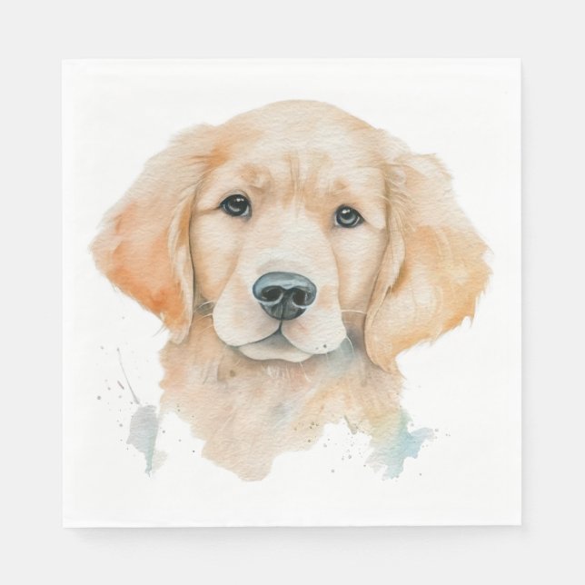 Serviette En Papier Chiot Golden Retriever aquarelle adorable chien (Devant)