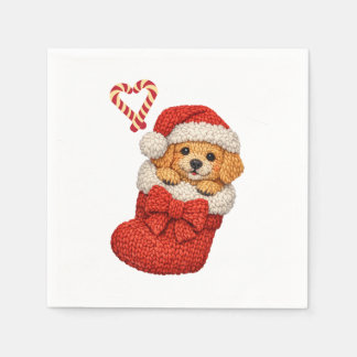 Serviette En Papier Chiot mignon dans un bas de Noël