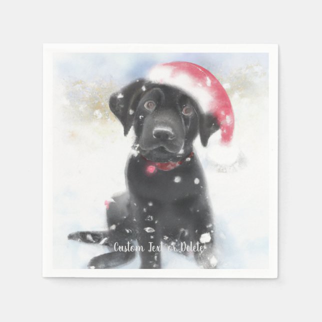 Serviette En Papier Chiot noir de laboratoire avec chapeau de Noël (Devant)