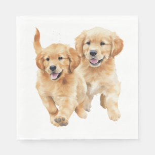 Serviette En Papier Chiots Retriever Golden Mignons Peinture Aquarelle
