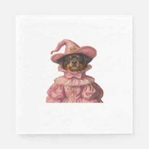 Serviette En Papier Chiots Rottweiler déguisé en sorcière rose ? Cute 