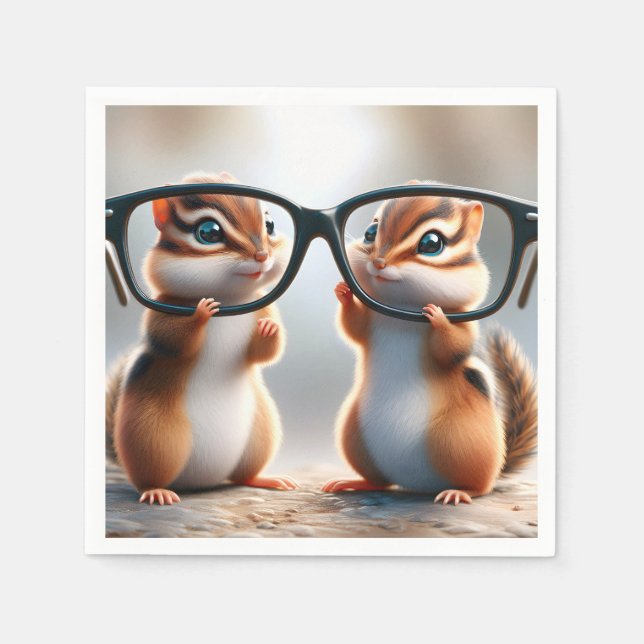 Serviette En Papier Chipmunks avec lunettes noires (Devant)