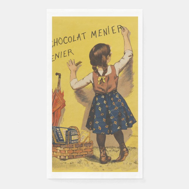 Serviette En Papier Chocolat Menier Petite fille Mur écriture (Devant)