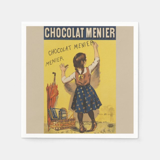 Serviette En Papier Chocolat Menier Petite fille Mur écriture (Devant)