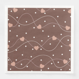Serviette En Papier Chocolate Brown with Pink Hearts