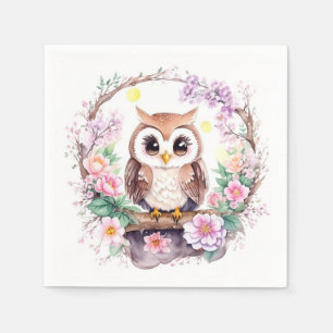 Serviette En Papier Chouette rose Aventure bébé fille douche