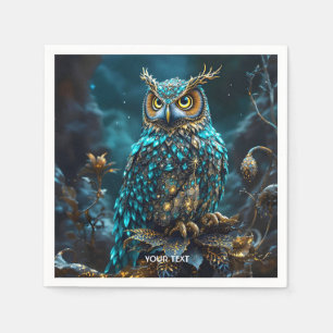 Serviette En Papier Chouette Turquoise en laiton Imaginaire