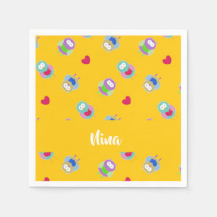 Serviette En Papier Chouettes avec coeur sur orange