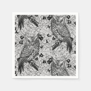 Serviette En Papier Chouettes dans le chêne, noir et blanc