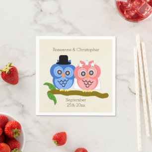 Serviette En Papier Chouettes Design Champagne Mariage couleur