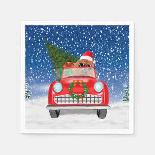 Serviette En Papier Chow Chow Chien Conduisant Voiture En Neige