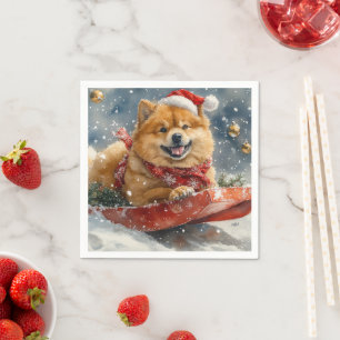 Serviette En Papier Chow Chow Dog in Sledge Let's neige Christmas