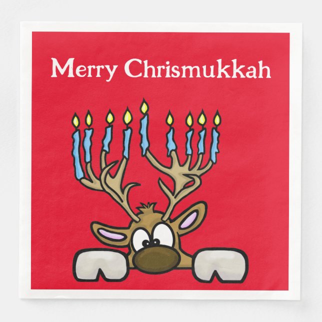 Serviette En Papier Chrismukkah Reinder avec Menorah Antlers Napkins (Devant)