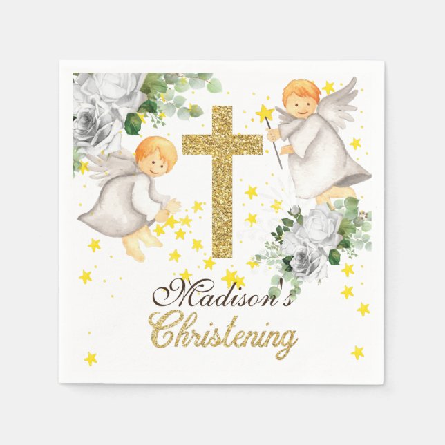 Serviette En Papier Christening Personnalisé Genre Neutre serviettes (Devant)