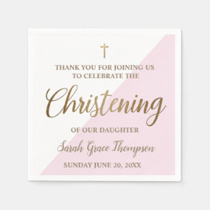 Serviette En Papier Christening personnalisé Or moderne rose blanc