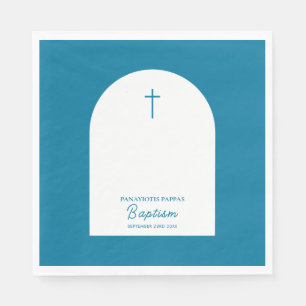 Serviette En Papier Christian Baptême Christening Boy Blue Arch