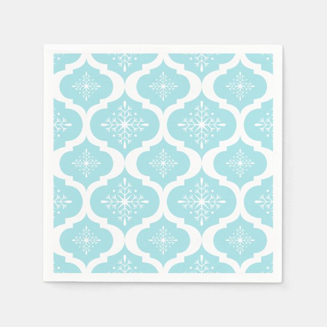 Serviette En Papier Christmas Aqua Blue Snowflakes Lattice Motif (Devant)