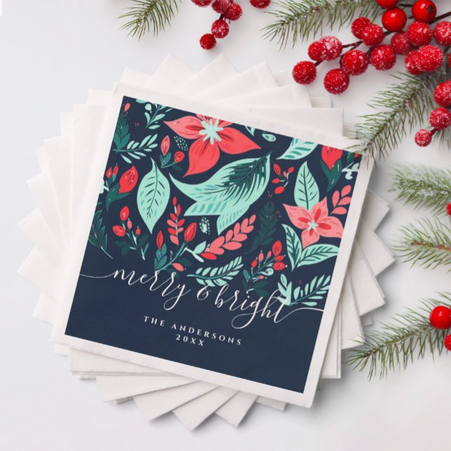 Serviette En Papier Christmas Botanical Red Floral Blue Holiday Party (Créateur téléchargé)