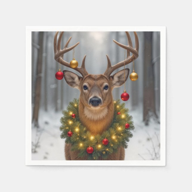 Serviette En Papier Christmas Buck Wearing a Glowing Wreath (Devant)