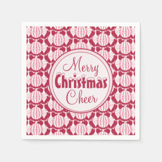 Serviette En Papier Christmas Bulbs w/ Snowy Font Red & White