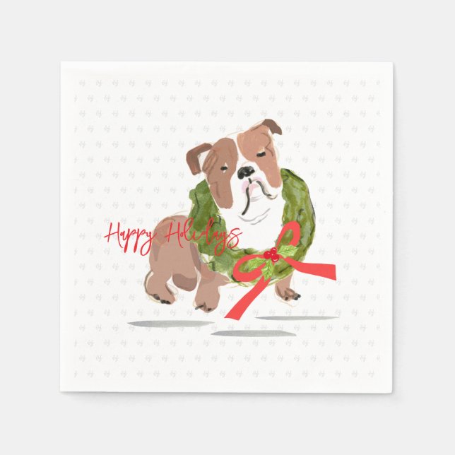 Serviette En Papier Christmas Bulldog Joyeux Festive Holly Chien (Devant)