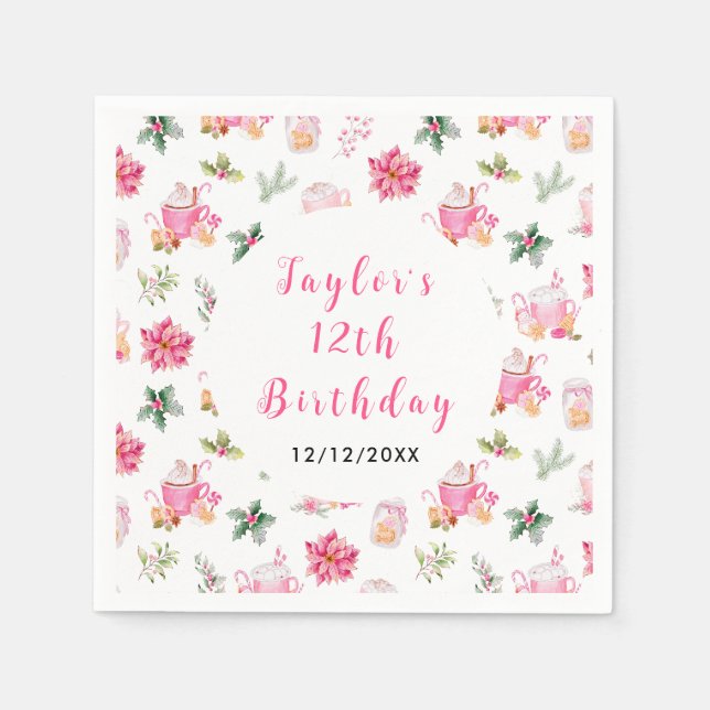 Serviette En Papier Christmas Cookies and Cocoa Birthday Party Pink (Devant)